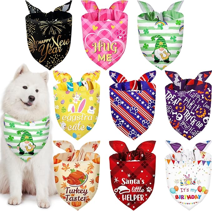 Weewooday 9 Pcs Holiday Dog Bandanas St' Patrick's Day Easter Bandanas Birthday by Weewooday