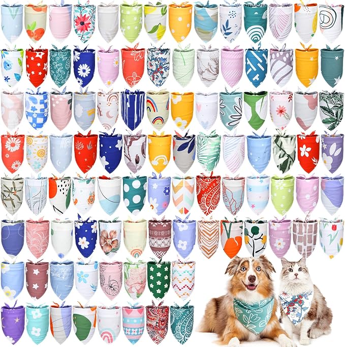 100 Pcs Boho Dog Bandanas Bulk Pet Bibs Colorful Triangle Scarf Boho Pet by Huhumy
