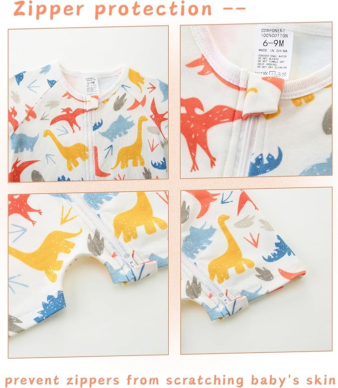 Unisex Summer Trendy 2-Pack Rompers Short Sleeve Zipped Bodysuit Infant Cotton - Image 4