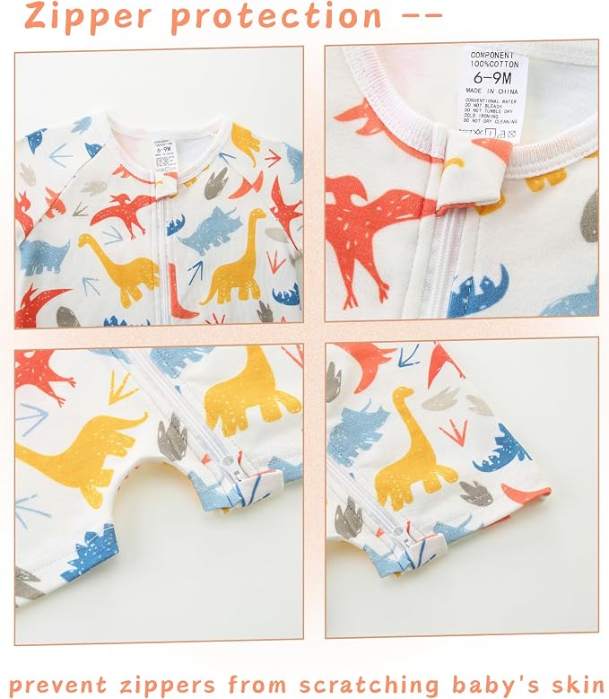Unisex Summer Trendy 2-Pack Rompers Short Sleeve Zipped Bodysuit Infant Cotton - Image 4