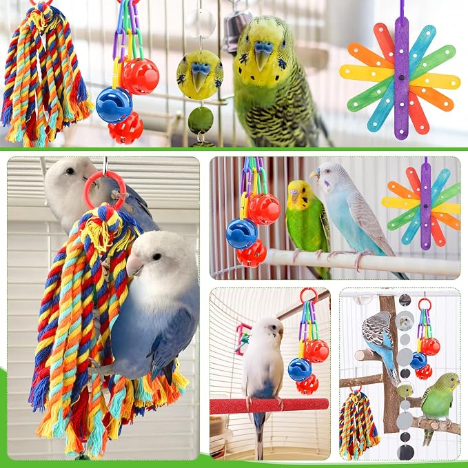 Small Bird Toys Parakeet Cage Accessories, Parakeet Toys, Swing Hanging - Image 4