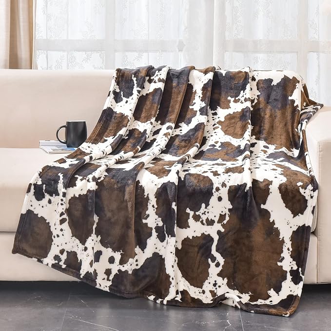 Bnuitland Brown Cow Print Throw Blanket - Image 4