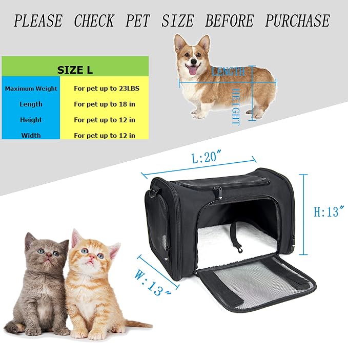 Soft Sided Carrier for Small Medium Cats Dogs, Removable Pad Collapsible Travel - Image 7