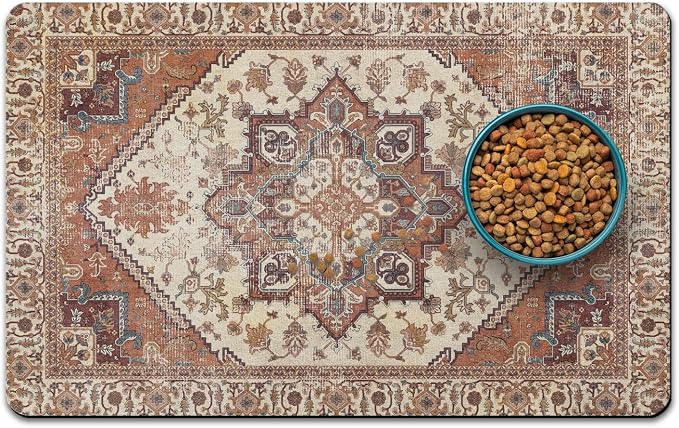 Dog Food Mats for Floors, Absorbent and Quick-Drying Pet Cat Food Mat, by QXWREL