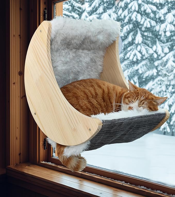 Window Cat Beds with Ultra Plush Hammock, Moon Shelves Mounted with Strong by HAPYKITYS