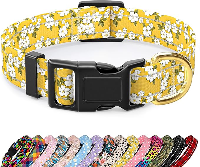 Reflective Dog Collar for Large Dogs, Cute Flower Theme Adjustable Heavy-Duty by TMOODEL