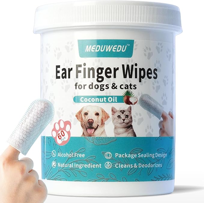 Ear Cleaner Finger Wipes 60 Counts, Dog Ear Cleaner, Grooming Kit Care by MEDUWEDU