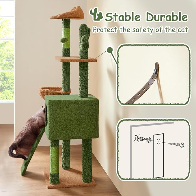 Yaheetech | Cactus Cat Tree | 59.5in Cat Tower w/Cute Perch, Cozy Condo - Image 9