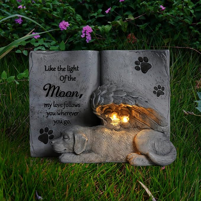 Solar Dog Angel Statue, Pet Dog Memorial Stone, Dog Memorial Gifts Or Garden by Lopoti