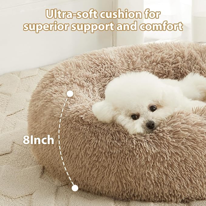 WNPETHOME Calming Dog Bed Cat Bed Donut, Faux Fur Pet Bed Self-Warming Donut - Image 2