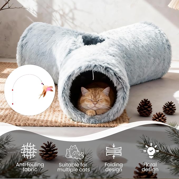 Tempcore Plush Cat Tunnel for Indoor Cats，Collapsible 3-Way Pet Tunnel Toy - Image 6