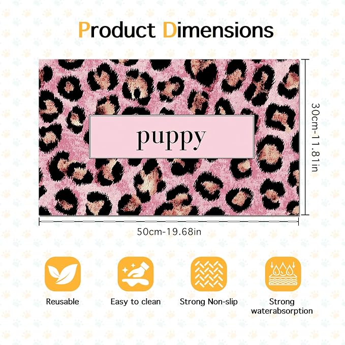 Puppy Feeding Mat 20x12 inch Pink Leopard Print Dog Bowl Placemat Non Slip Mat - Image 6