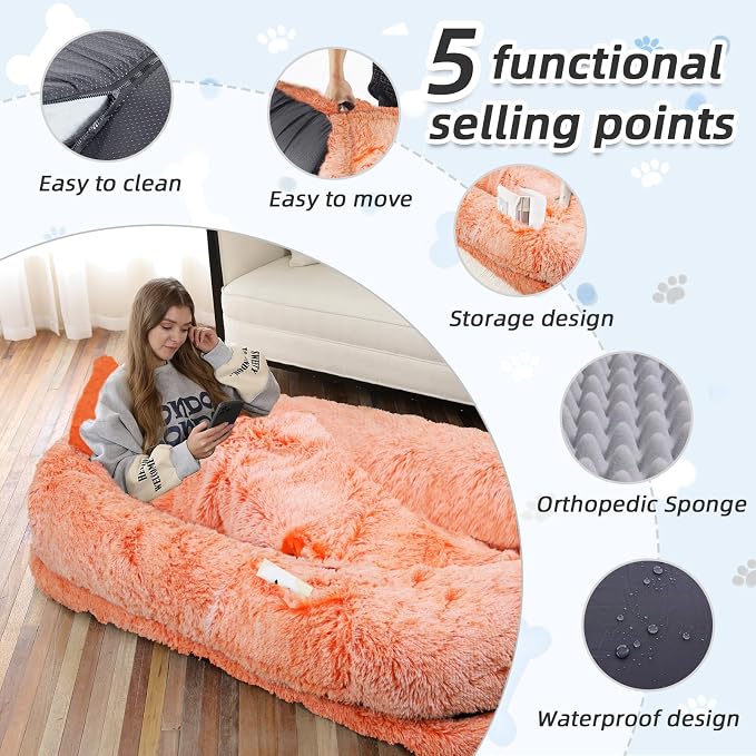 Human Dog Bed, Washable Faux Fur Pet Bed - Image 3