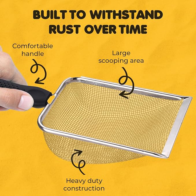 SunGrow Reptile Sand Scoop, Stainless Steel Fine Mesh Net - Image 5
