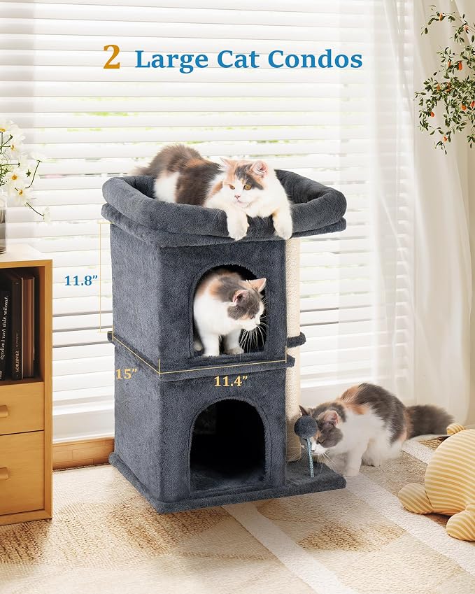 24in Cat Tree Tower with Scratching Post, 19 * 16.5in Window Perch Bed - Image 3