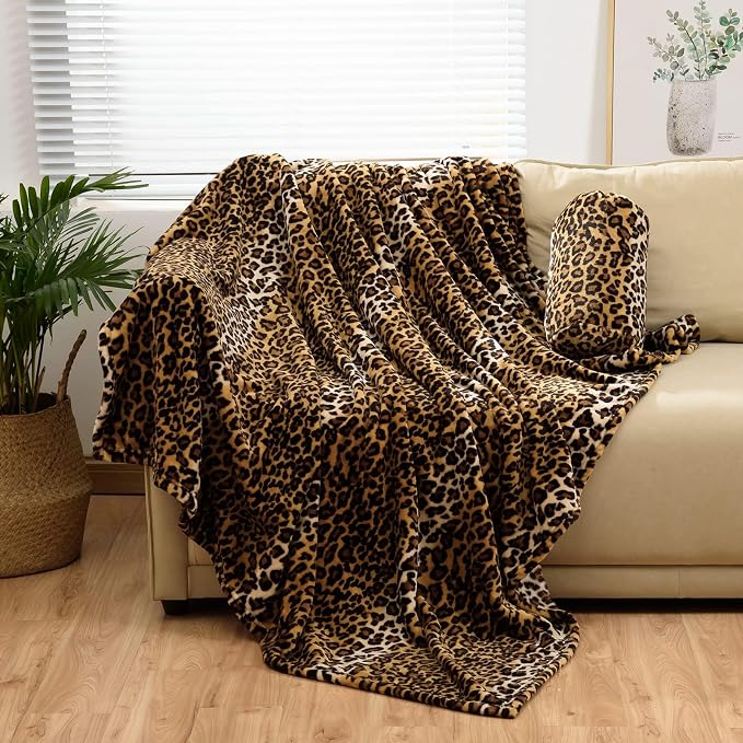 Bnuitland Leopard Print Flannel Blanket, Large Size 90x90 Inches - Image 8