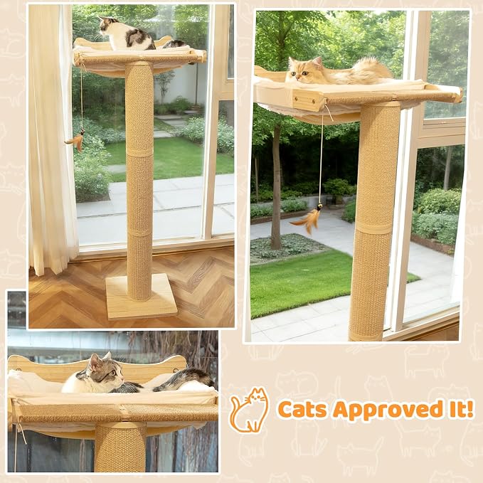 54.3" Cat Window Perch with 3 Adjustable Roman Column Sisal Posts, Drill-Free - Image 9