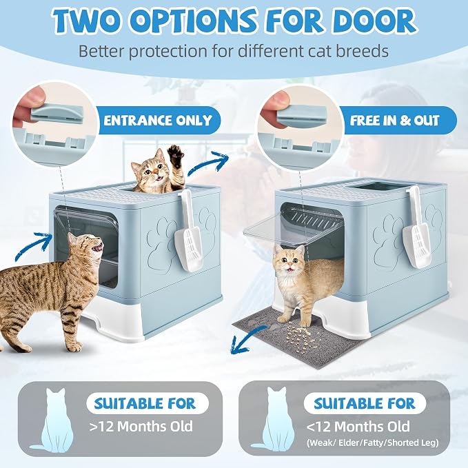 Cat Litter Box with Litter Mat, Foldable Extra Large Free in and Out/One-Way - Image 4
