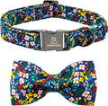 Lionheart glory Dog Collar Darkblue Flower Dog Bow Collars Floral Dog Collar by LionheartGlory