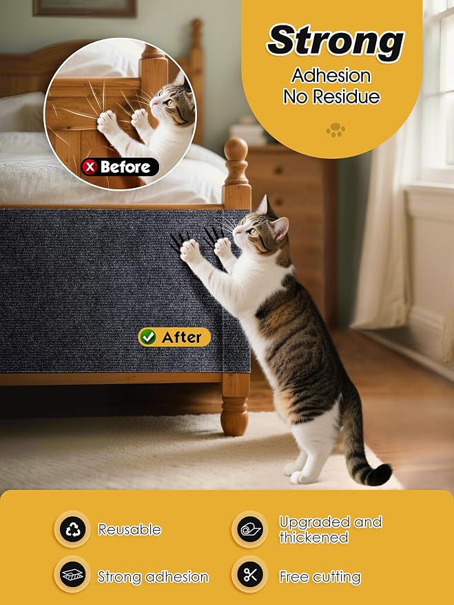 TLNNK 78.7"x15.8" Cat Scratch Mat, Trimmable Self-Adhesive Carpet, DIY Climb - Image 4