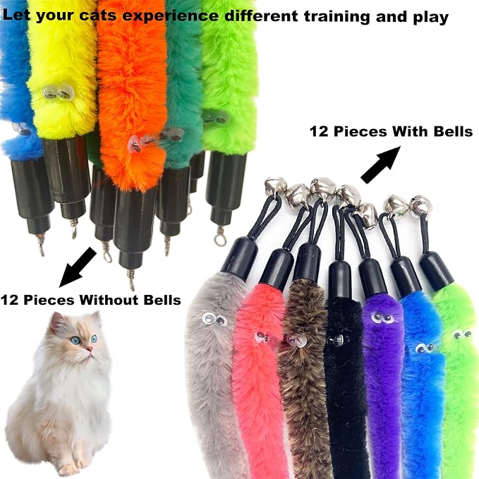 Cat Toy Worm Refills, 24 Pieces Interactive Cat Wand Attachments Worms Toy - Image 3