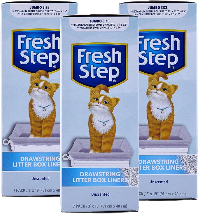 Fresh Step Jumbo Drawstring Cat Litter Box Liners, Unscented Heavy Duty Kitty by FreshStep