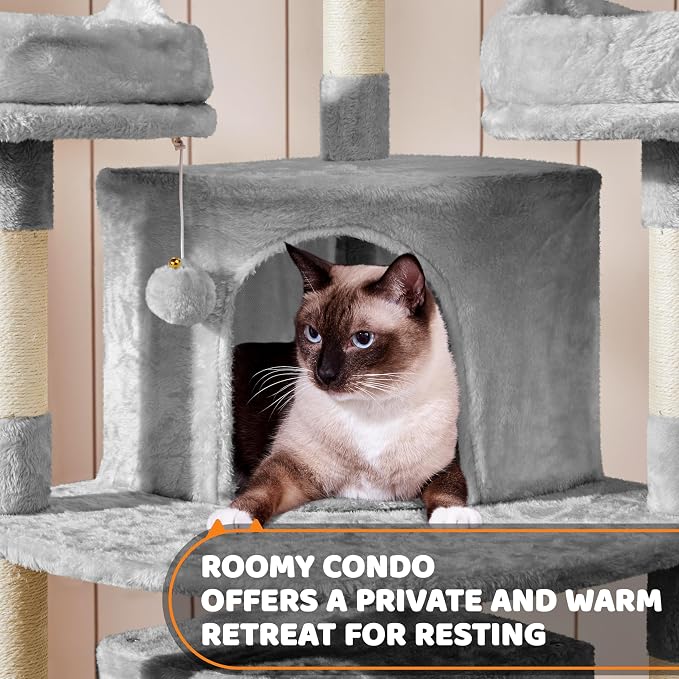 Yaheetech 68.5in Cat Tree for Large Cats, Large Condo, Stable Pet Play House - Image 5