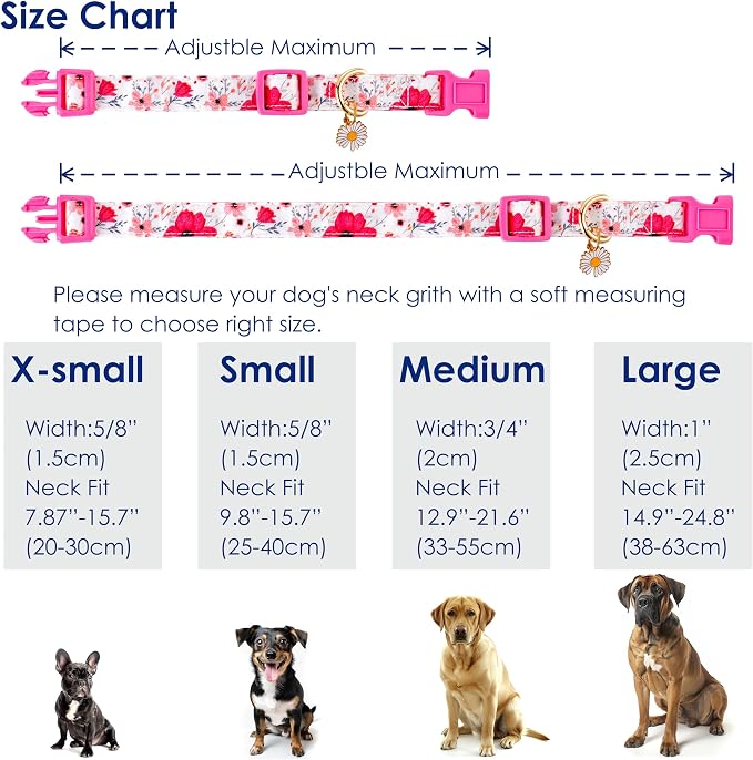 Cotton Dogs Collar Light Pink Flower Patterns - Image 4