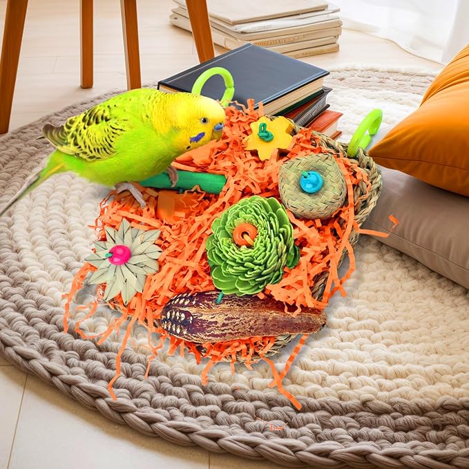 KATUMO Bird Toys, Conure Grass Mat Shredder Toys Parakeet Toys Parrot Foraging - Image 4