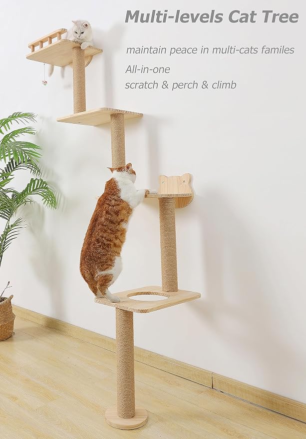 Cat Tree Wall Mounted with 4 Levels Shelves, Perching and Lounging - Image 3