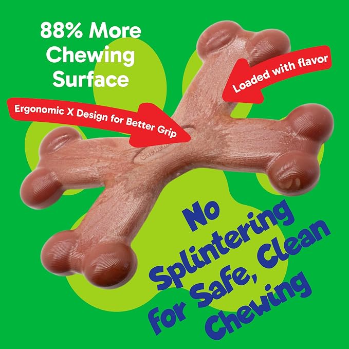 Chew’EMS X Bone Dog Chew Toy for Aggressive Chewers – Long-Lasting Salmon - Image 2