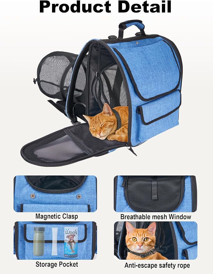 Large Cat Carrier with Tunnel Extension, Portable Small Dog Backpack with - Image 2