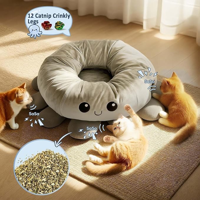 Cat Tunnel Bed for Indoor Cats, Peekaboo Cat Cave Bed, Cat Tunnel Christmas - Image 4