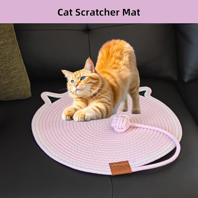 Cat Scratcher Mat, Natural Cotton Rope Cat Scratching Pad, 16.9'' Round Cat - Image 3