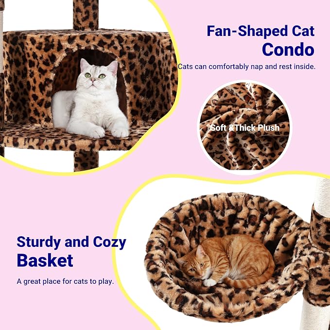 Allewie 73in Fan-Shaped Space-Saving Corner Cat Tower/Multi-Level Tall Cat Tree - Image 6