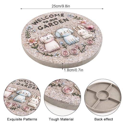 Garden Stepping Stones Outdoor, 9.8" Resin Pet Cat Dog Bunny Stepping Stone - Image 2