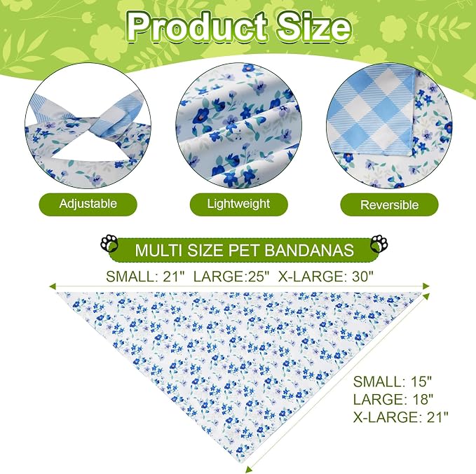 Spring Dog Bandanas XLarge 2PCS, 4 Pattern Summer Floral Scarf - Image 3