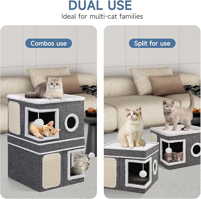 Shikha 2-Storey Cat Houses for Indoor Cats, Dual-Purpose Double Large Cat Beds - Image 2