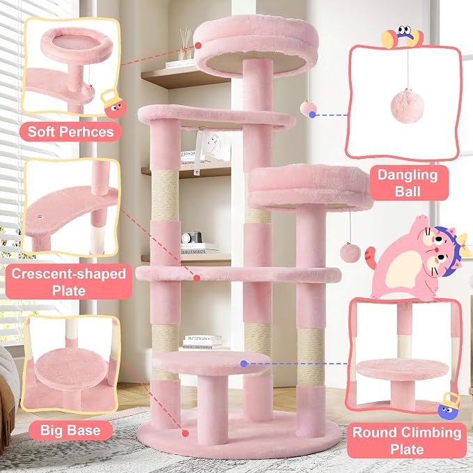 Allewie 55.5 in Cat Tree for Indoor Kitties/Soft Plush Perches/Multi-Level Cat - Image 4