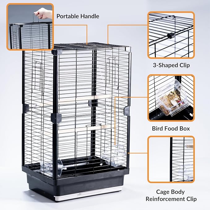 25 inch Bird Cage, Portable Travel Parrot Cage, Double-Layer Parakeet Cage - Image 3