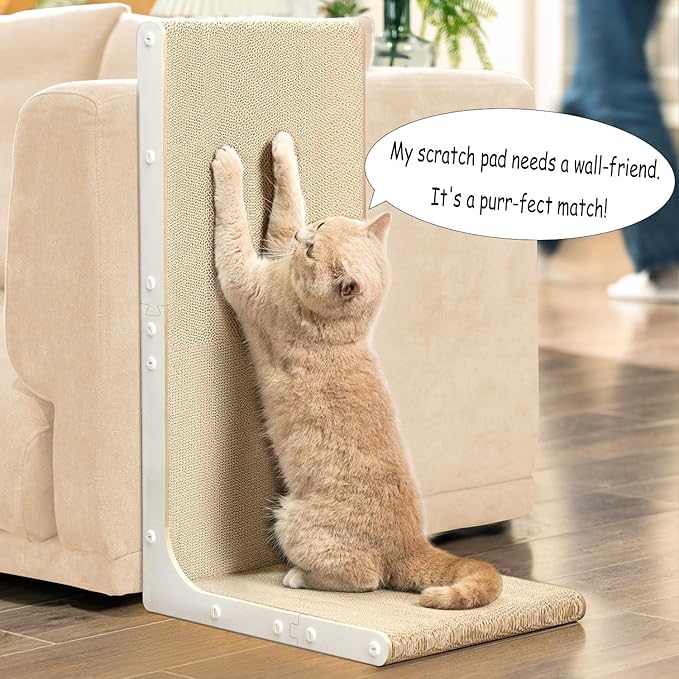 Cardboard Cat Scratcher, 26 Inch L Shape Scratch Pad Wall Mounted, Vertical - Image 3