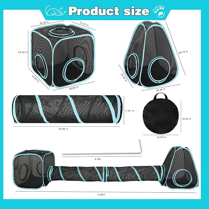 9.45FT Outdoor Cat Enclosures Portable Cat Playhouse, Pop Up Cats Tent - Image 3