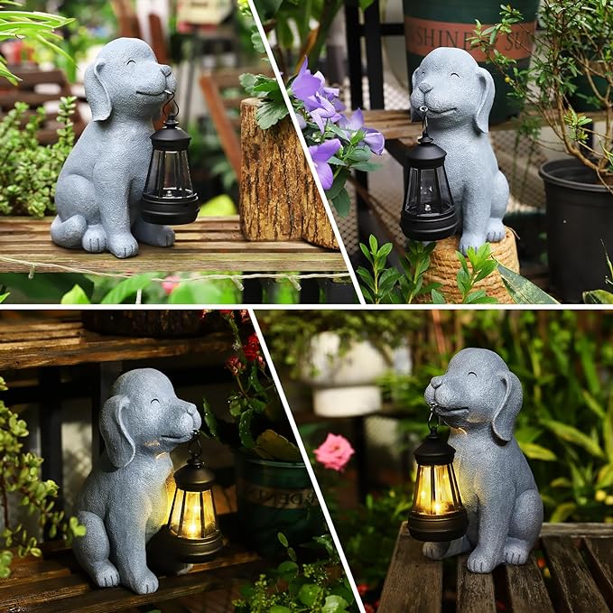 Solar Dog Garden Statue with Lantern, Outdoor Waterproof Dog Figurine Decor - Image 5