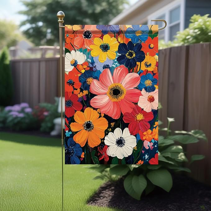 Garden Flag Colorful Flower Field Oil Painting Style Yard Welcome Banner Double - Image 6