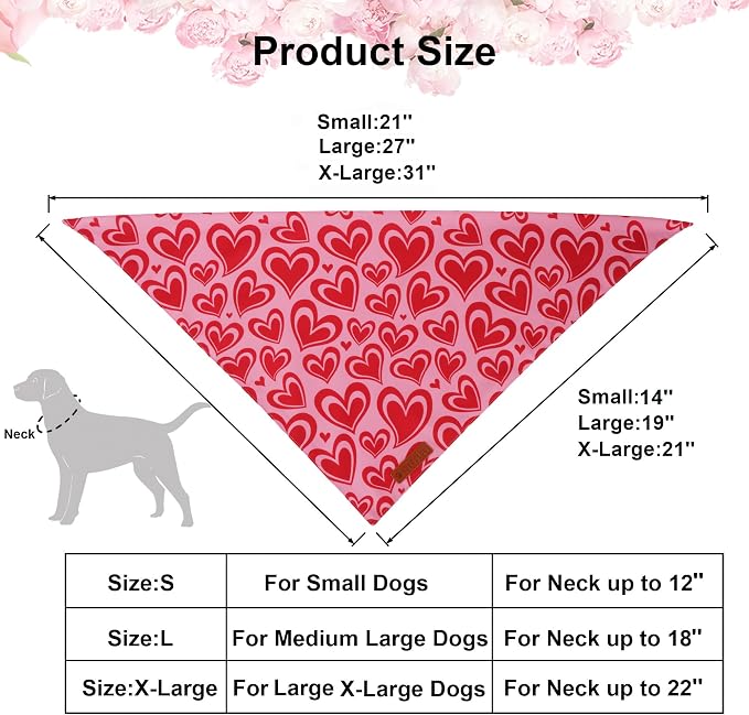 ADOGGYGO Valentine Dog Bandanas 2 Pack, Reversible Heart Love Print Pet Scarf - Image 4