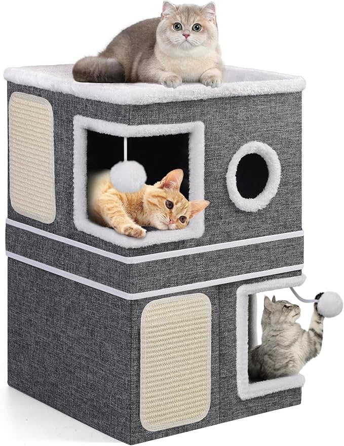 Shikha 2-Storey Cat Houses for Indoor Cats, Dual-Purpose Double Large Cat Beds by Shikha