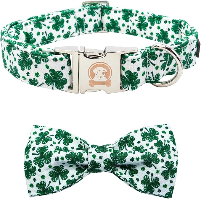 MR. CHUBBYFACE St.Patrick's Day Dog Collar Green Clovers Adjustable Dog Collar by MrChubbyfacePetSupplies