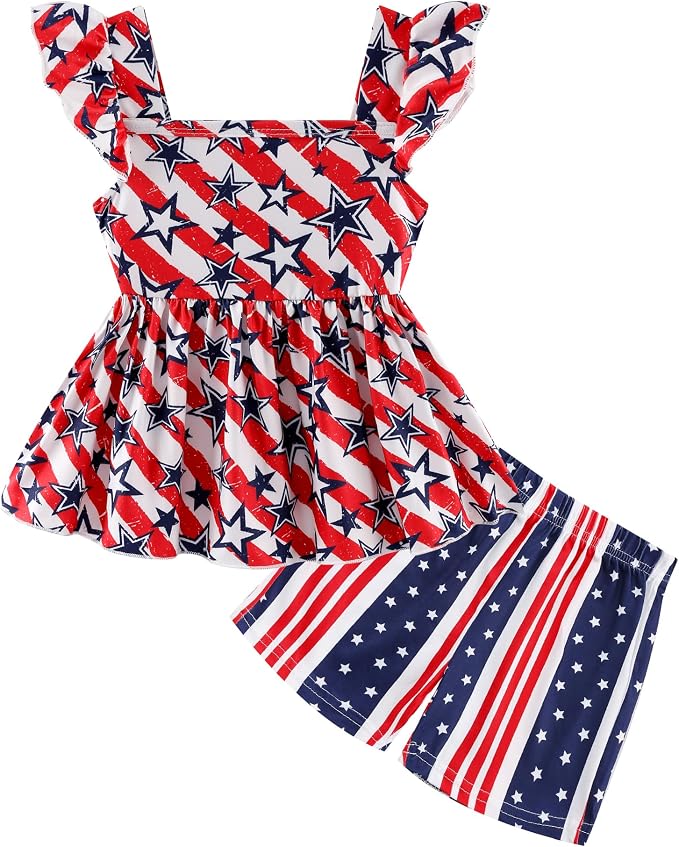 Toddler Baby Girls Summer Clothes Outfits Ruffled Sleeve Dinosaur Shirt Leopard by Popshion