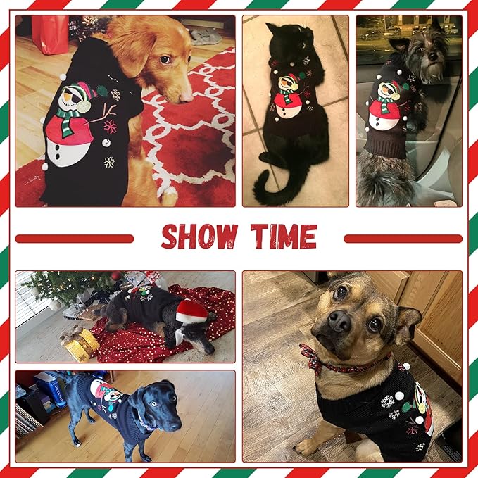 Christmas Dog Sweaters Xmas Pet Outfit Clothes Cute Black Snowman Costume Puppy - Image 3