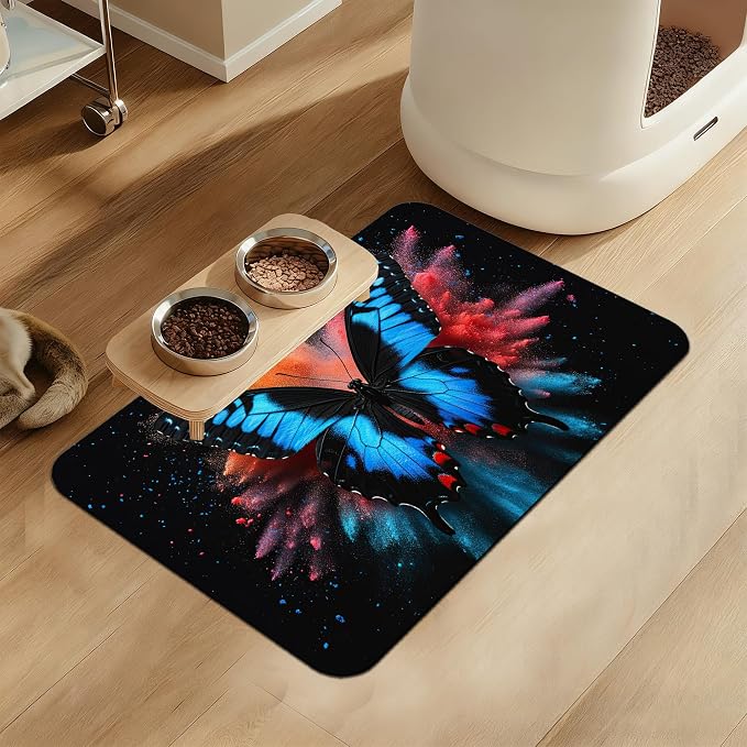 Blue Butterfly on Blooming Pet Feeding Mat– Christmas Stocking Quick Dry by LUTASER